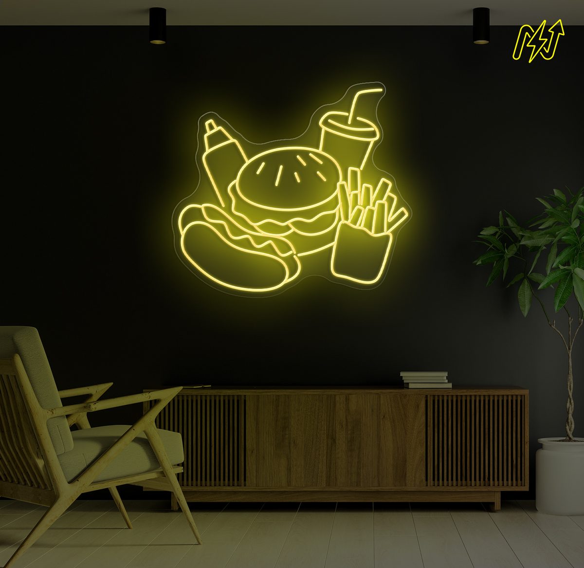 Burger, Hotdog, Friet, Drank & Saus LED-neonbord