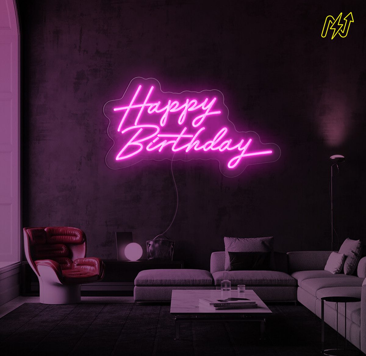 Happy Birthday LED-neonbord in Hot Pink