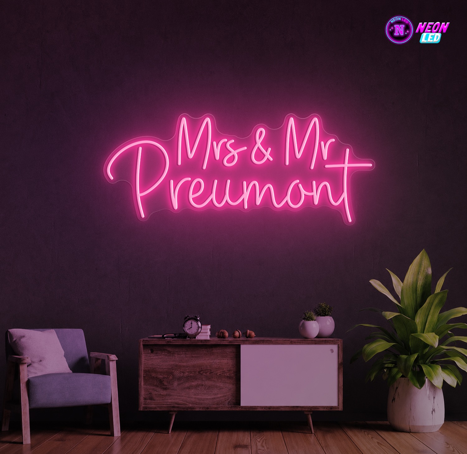 Neonbord voor trouw! Mrs % Mr Preumont